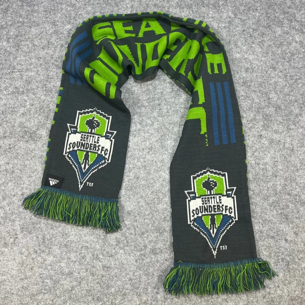 Seattle Sounders FC Knit Scarf Green Blue‎ Stripes Fringed Adidas Soccer MLS